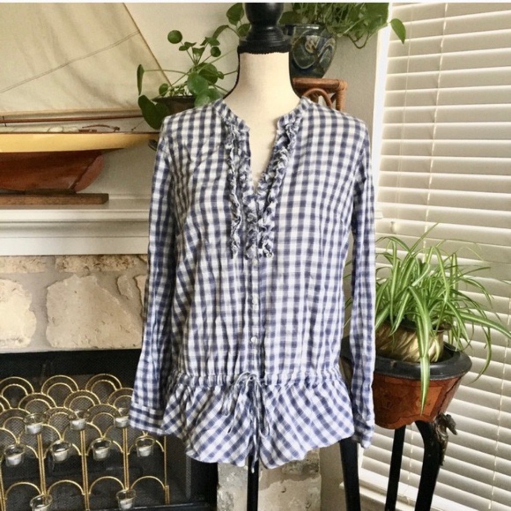 Sundance Blue Gingham Drawstring Waist Top